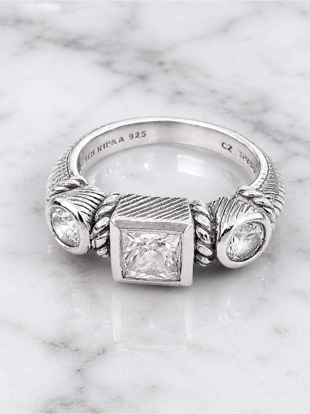 Judith Ripka 925 Sterling Silver Princess Cut CZ Ring Size 7 Designer